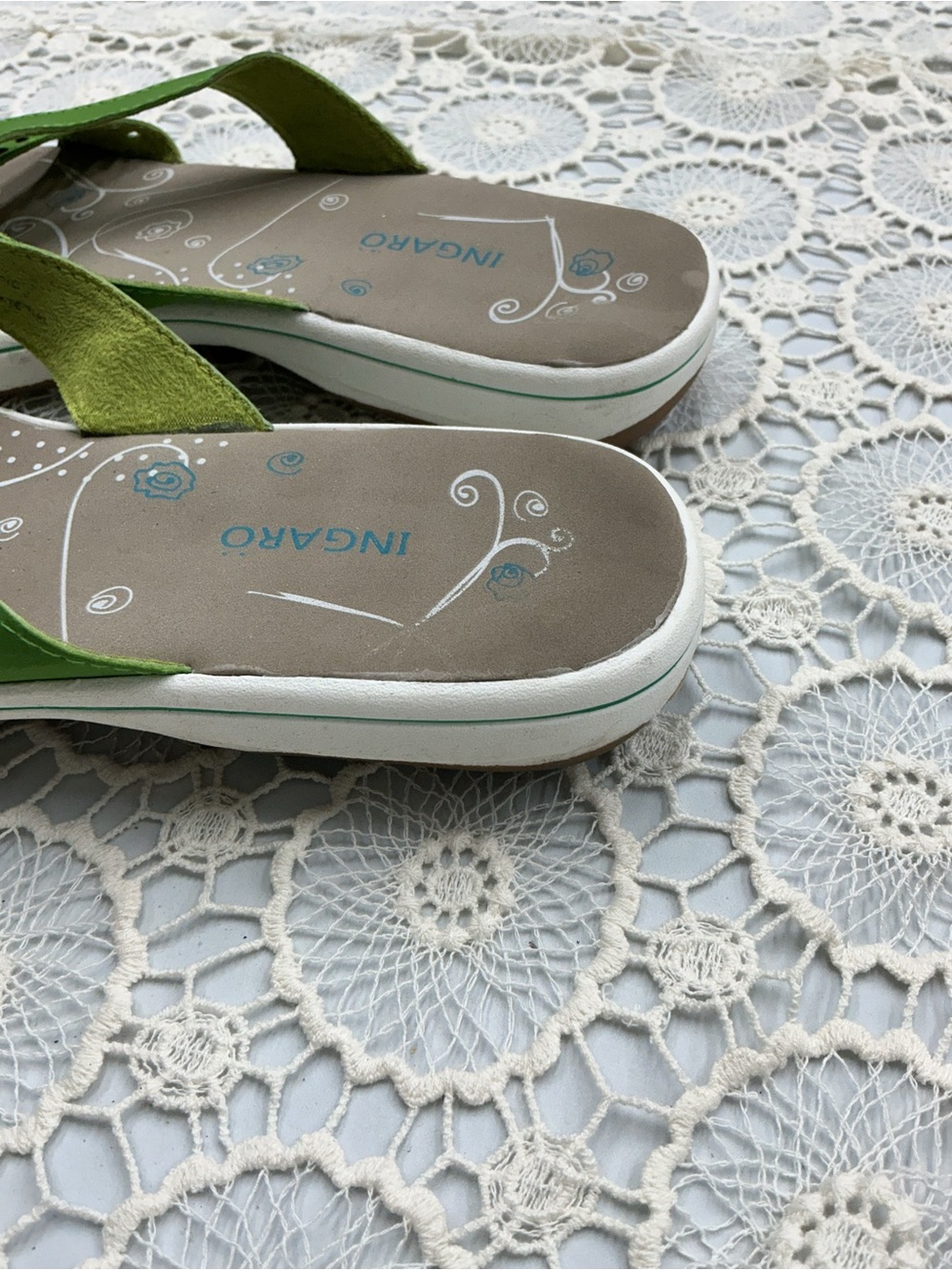 INGARO Green Leather Toe-Post Sandals - Picture 4 of 6